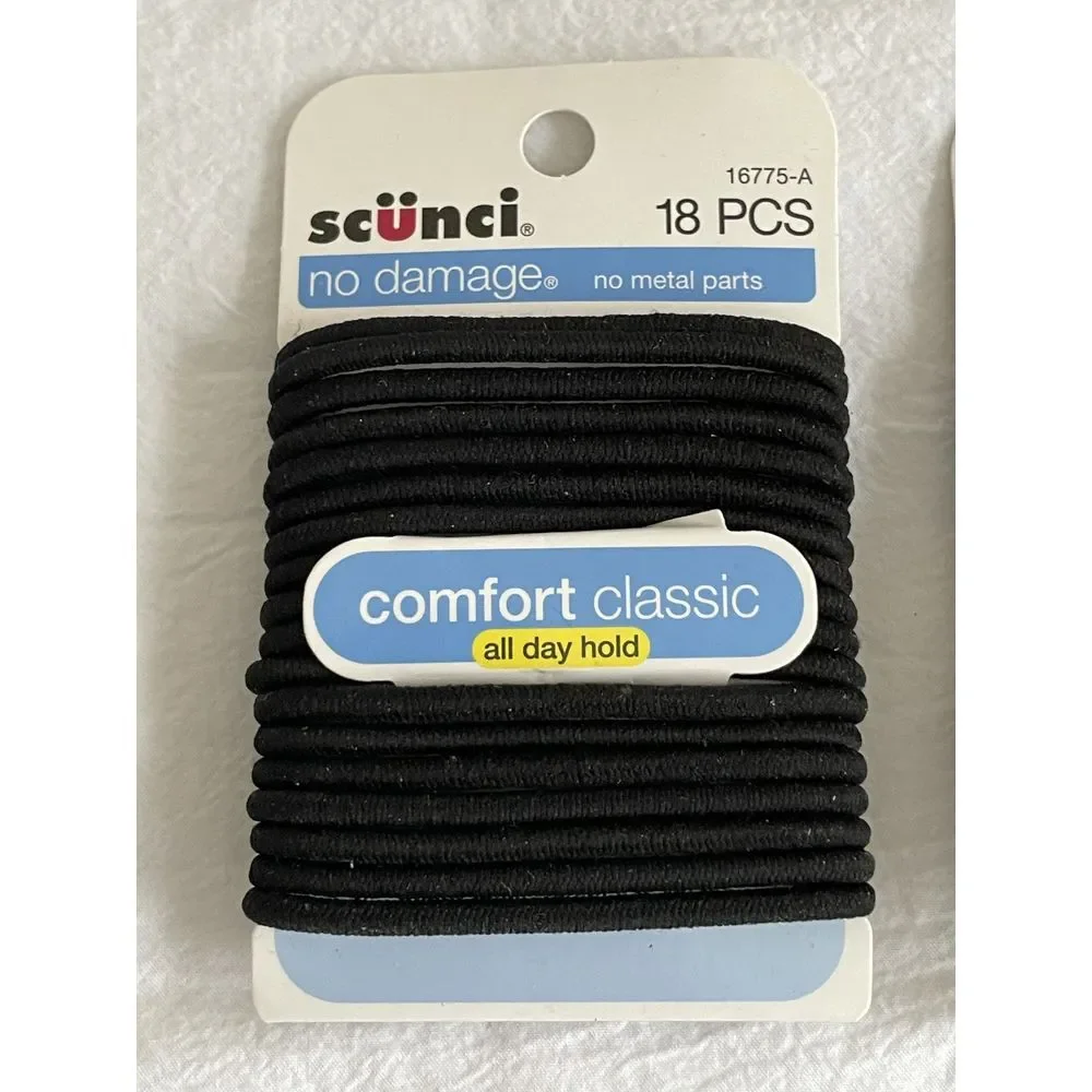 Scunci No-Damage Hair Ties Elastics Comfort Classic 2 Packs 18 pcs Old Stock NEW